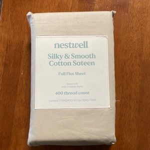 NWT Nestwell Silky & Smooth Cotton Sateen Full Flat Sheet 400 Thread Count